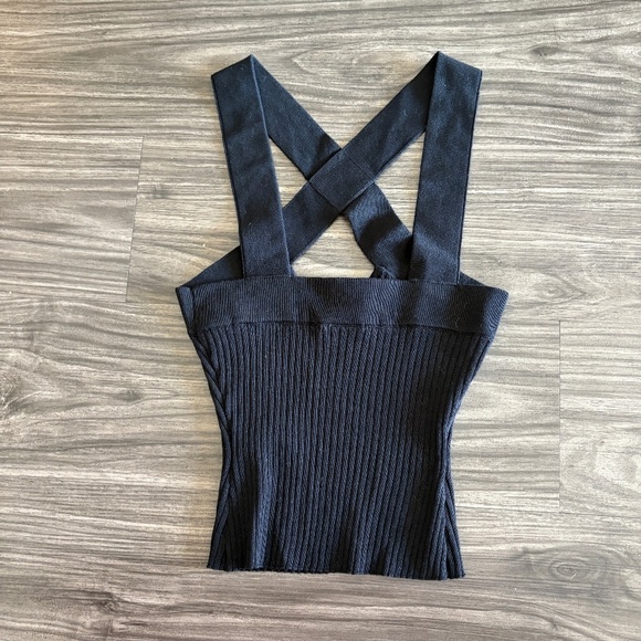 Windsor X Marks The Spot Halter Crop Top Ribbed Black cross neck - Picture 6 of 6